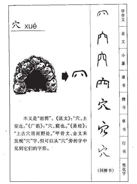 穴的字|《穴》字义，《穴》字的字形演变，小篆隶书楷书写法《穴》